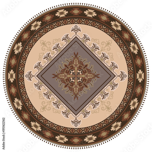 Circular rug pattern, Aztec design.