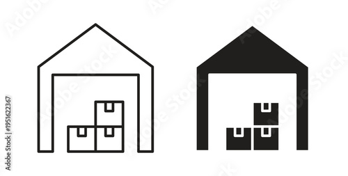 Warehouse icon, Outline Symbol Illustration, Editable Stroke perfect for logos and more