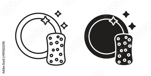 Washing dishes icon, Outline Symbol Illustration, Editable Stroke perfect for logos and more