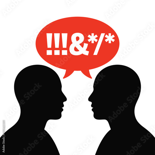 Two people arguing with an angry speech bubble above them