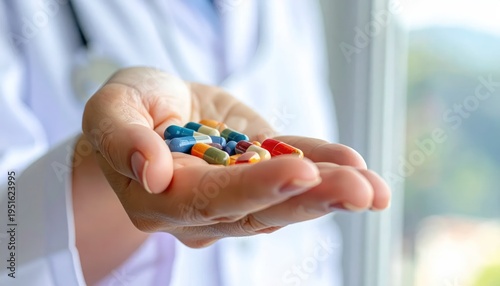 Wallpaper Mural Doctor Holding Colorful Pills in Hands. Torontodigital.ca