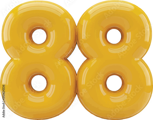 3D Render of the Number 88 in Yellow Donuts, Transparent Background