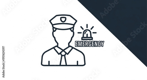 Police officer icon with emergency light and text.