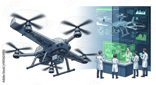 Advanced drone technology and scientific research in a laboratory setting.
