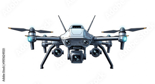 Advanced drone technology with multiple cameras and aerial surveillance capabilities.