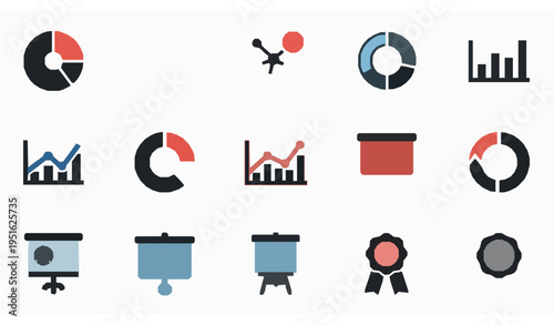 Flat Business Report Icons Set Chart Statistics Presentation Vector Collection
