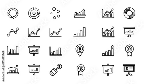 Statistics and Data Visualization Flat Icon Set Business Chart Vector