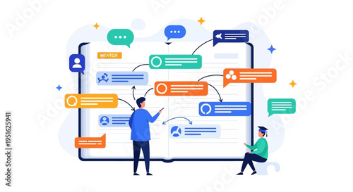 Online Mentorship, Coaching, and Learning Guidance. Professional Teacher Explaining Educational Strategy and Knowledge Flowchart to Student.