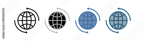 
worldwide icon set multiple style collection with globe design and semicircle up and down arrows