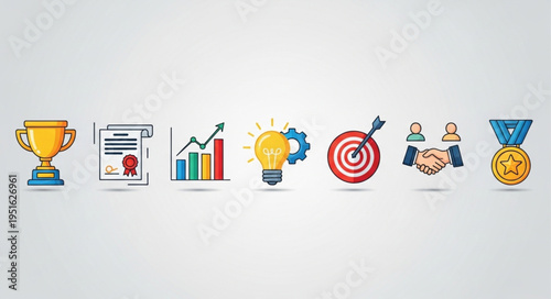 Business success achievement and goals icons collection.