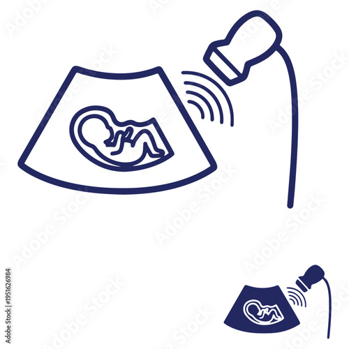 Pregnancy ultrasound icon showing unborn baby on screen antenatal care and diagnostics modern medical technology illustration