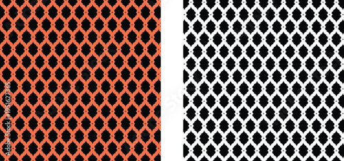 Two Geometric Patterns: Orange and White Quatrefoil on Black Backgrounds