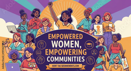 Diverse group of empowered women celebrating together.