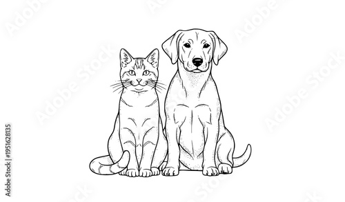 Elegant Cat and Dog Line Art Pet Outline Vector Illustration