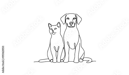 Cat and Dog Continuous Line Art Minimal Pet Outline Vector