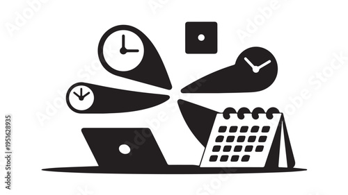 Black Clocks and Calendar on Laptop