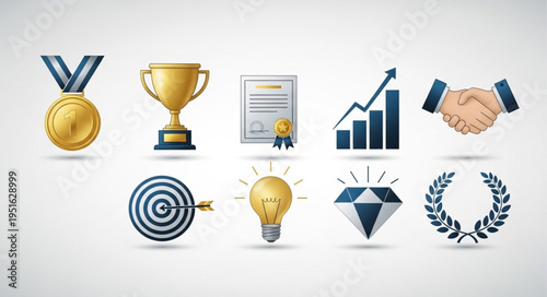 Business Success Achievement and Goals Icons Set.