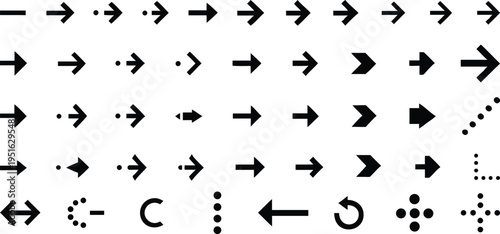 Collection of Various Arrow Icons and Symbols Pointing Up and Down on White Background
