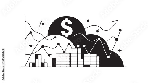 Financial Graph with Dollar Sign and Growing Charts