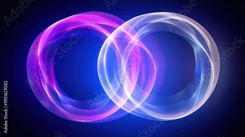 Two interconnected, vibrant, glowing rings.  Abstract, ethereal, and dynamic