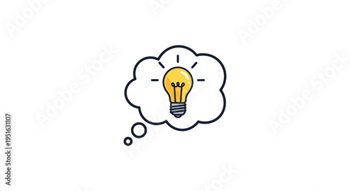 Light Bulb Idea in Thought Bubble Vector Illustration. Concept of Creativity, Inspiration, and Solution.