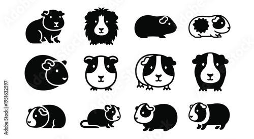 Guinea pig silhouette and head icons for pet care and animal lovers