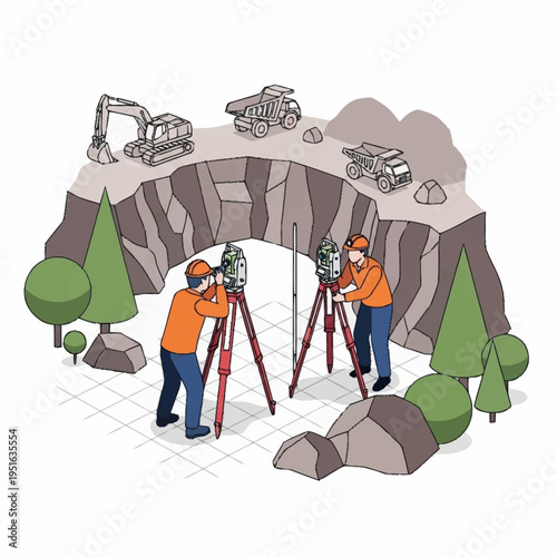 Surveyors using advanced equipment at a construction site.