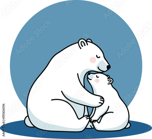 Mothers day vector illustration of a mother polar bear embracing her cub