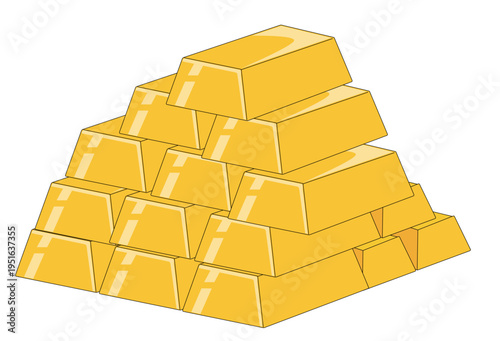 A large stack of shiny gold bars arranged in a pyramid formation, symbolizing wealth, investment, and precious metals.
