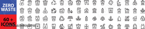Zero Waste set of web icons in line style. A collection of eco linear icons, including recycling, waste management, composting, trash, pollution, landfill, composting, waste sorting. Outline icon