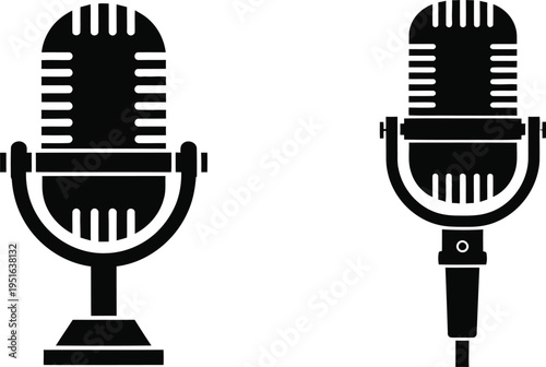 Silhouette of two classic microphones side by side
