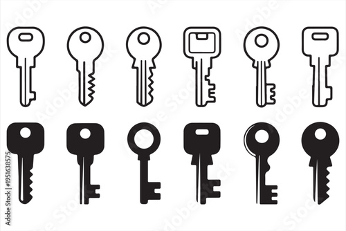 Security key icon set with lock access symbols for digital authentication and protection design