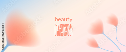 Soft coral gradient in blur flower forms for beauty packaging. Gentle blur on poppy blooms with delicate gradation. Dreamy vector background with ethereal flower and translucent tulip haze.