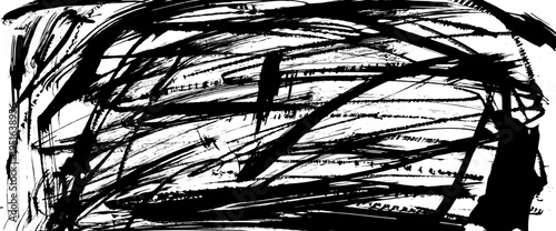 Grunge splash paint brush strokes texture. Punk rock abstract background with rough ink spot pattern. Messy bold uneven squiggle for modern urban design. Vector graffiti wall black grungy bg template.