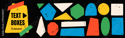 Bild auf Leinwand Bold geometric shapes on black with chalk and ink texture in red, blue and green