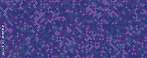 A vibrant geometric pattern of interlocking diamond shapes in shades of purple and teal