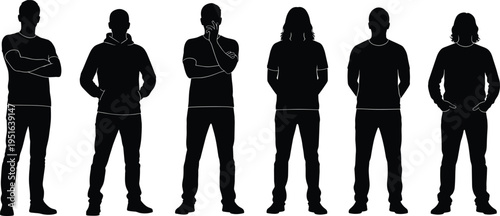 Принти на полотні Diverse collection of young men standing in casual attire including hoodies and t-shirts with arms crossed for urban lifestyle