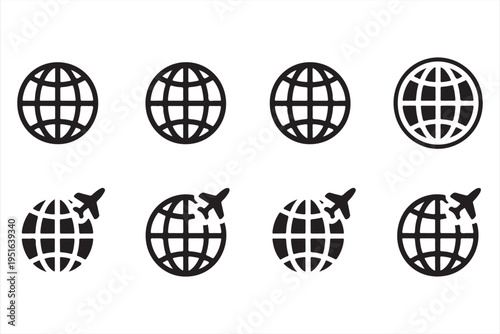 Minimal globe icons set for web network communication and global interface design