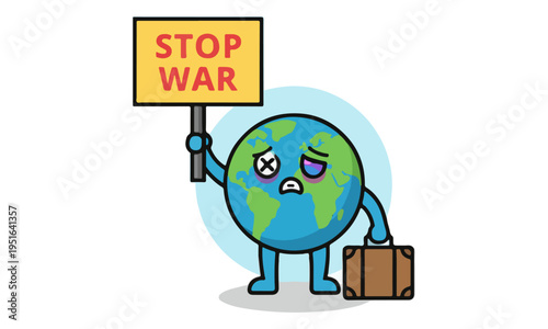 Earth character holding protest sign peacefully.