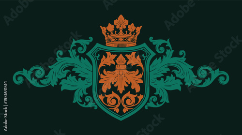 Premium heraldic crest  with elegant shields, crowns, lions, and ornamental flourishes, crafted for luxury branding, wine labels, wedding logos, certificates, badges, and high-end business.