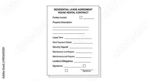 A residential lease agreement form, a house rental contract, with blank fields for details.