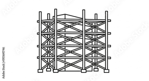 Detailed illustration of a wooden scaffolding structure, showcasing its intricate design and construction.