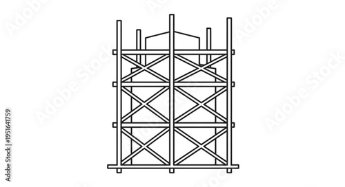 Detailed illustration of a scaffolding structure, showing the framework and support beams.