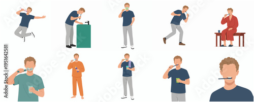 Simple Flat Style Illustration of Man's Daily Routine Activities Set