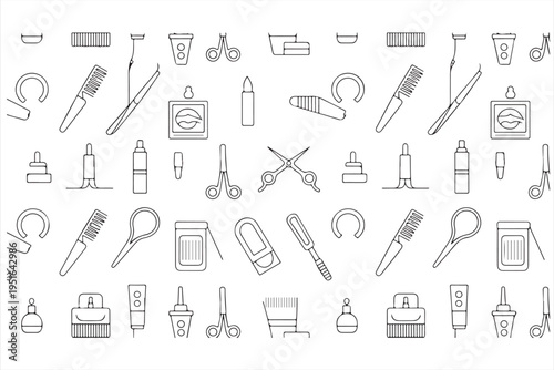 Cosmetics and grooming icon pattern for fashion branding and personal care backgrounds