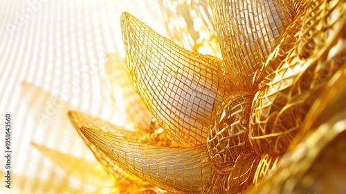 Golden wireframe floral abstract art