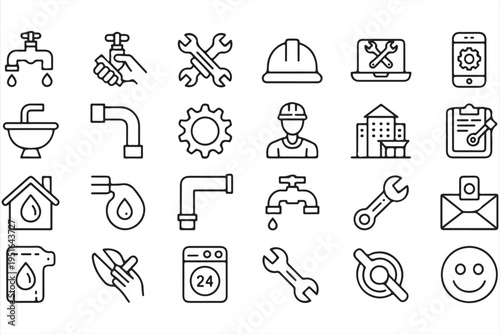 Maintenance plumbing icons collection for water system repair and sanitation concepts
