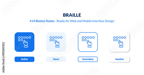 braille UI button states set. Outline icon kit from communication collection. Thin linear braille, blind, disability editable vector. Line vector braille sign for web and mobile interface