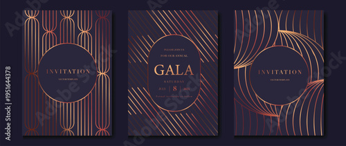 Art deco wedding invitation card vector. Luxury classic antique cards design for VIP invite, Gatsby invitation gold, Fancy party event, Save the date card and Thank you card. Vector illustration