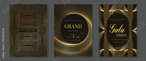 Art deco wedding invitation card vector. Luxury classic antique cards design for VIP invite, Gatsby invitation gold, Fancy party event, Save the date card and Thank you card. Vector illustration